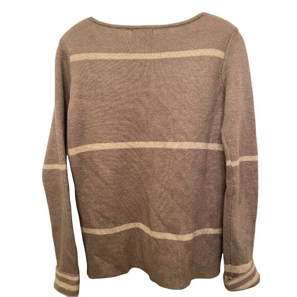 Benedetta B Sz M Women’s Tan Cream Stripe Wool Cashmere Pullover Sweater - Picture 2 of 5